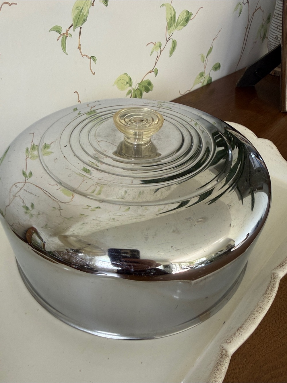 Vintage Kromex Chrome Cake Cover with Clear Knob